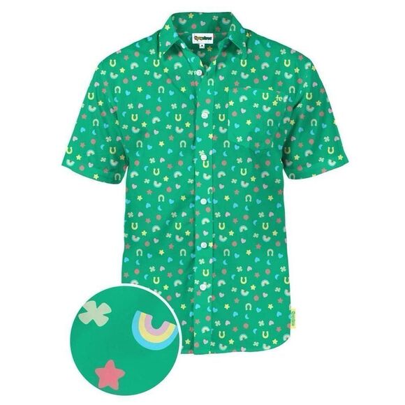 Tipsy Elves Lucky Charm Fitted Button Down Men’s Short Sleeve Shirt Large - Picture 3 of 12